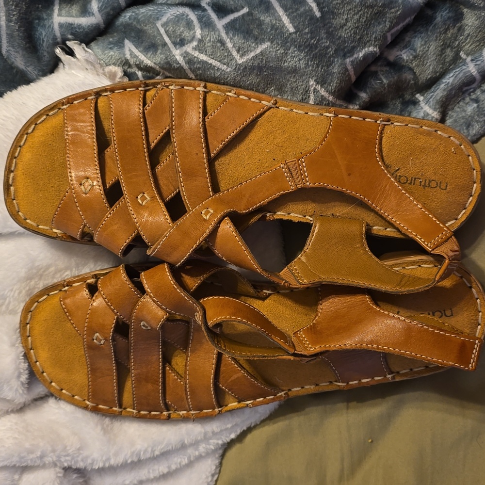 Women's size 10 brown leather sandals with wooden sole